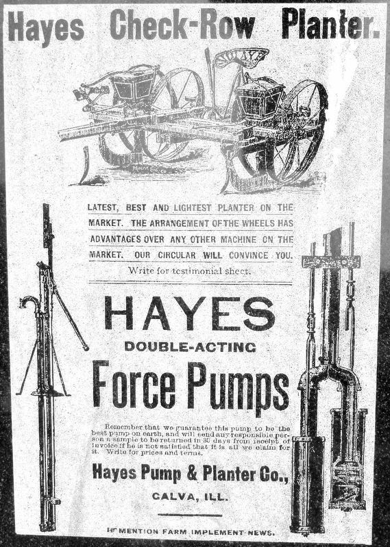 Marker detail: Hayes Check-Row Planter Advertisement. Click for full size. Marker detail: Hayes Check-Row Planter Advertisement image. Click for full size.
