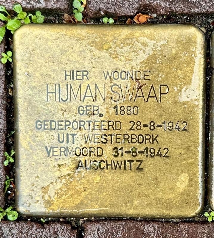 Hijman Swaap stolperstein. Click for full size. Hijman Swaap stolperstein image. Click for full size.