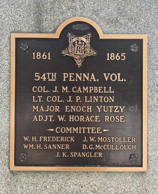 Monument to the 54th Regiment, Pennsylvania Volunteer Infantry Marker. Click for full size. Monument to the 54th Regiment, Pennsylvania Volunteer Infantry Marker image. Click for full size.