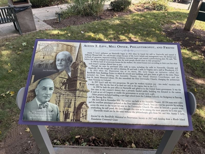 Austin T. Levy, Mill Owner, Philanthropist, and Friend Marker image. Click for full size.