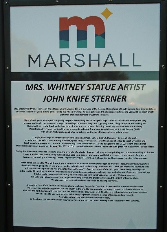 Mrs. Whitney Statue Artist John Knife Sterner Marker. Click for full size. Mrs. Whitney Statue Artist John Knife Sterner Marker image. Click for full size.