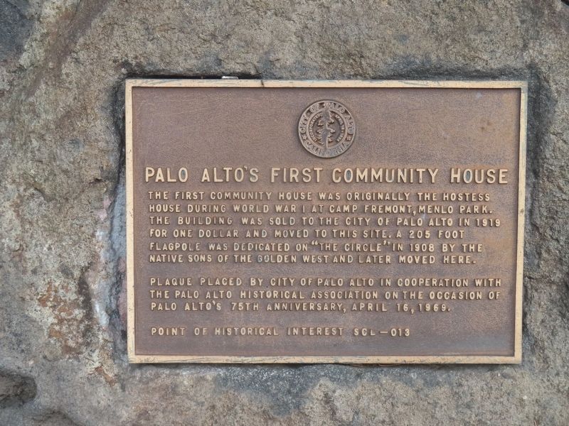 Palo Alto First Community House Marker. Click for full size. Palo Alto First Community House Marker image. Click for full size.