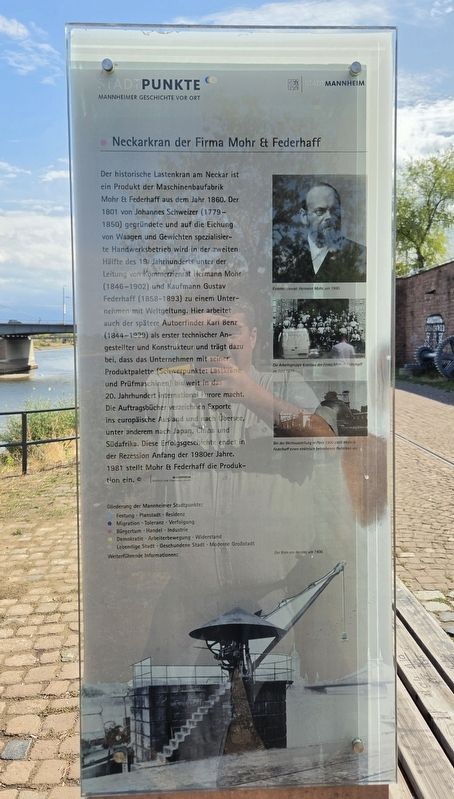 Neckarkran der Firma Mohr & Federhaff / Neckar Crane of the Mohr & Federhaff Company Marker. Click for full size. Neckarkran der Firma Mohr & Federhaff / Neckar Crane of the Mohr & Federhaff Company Marker image. Click for full size.