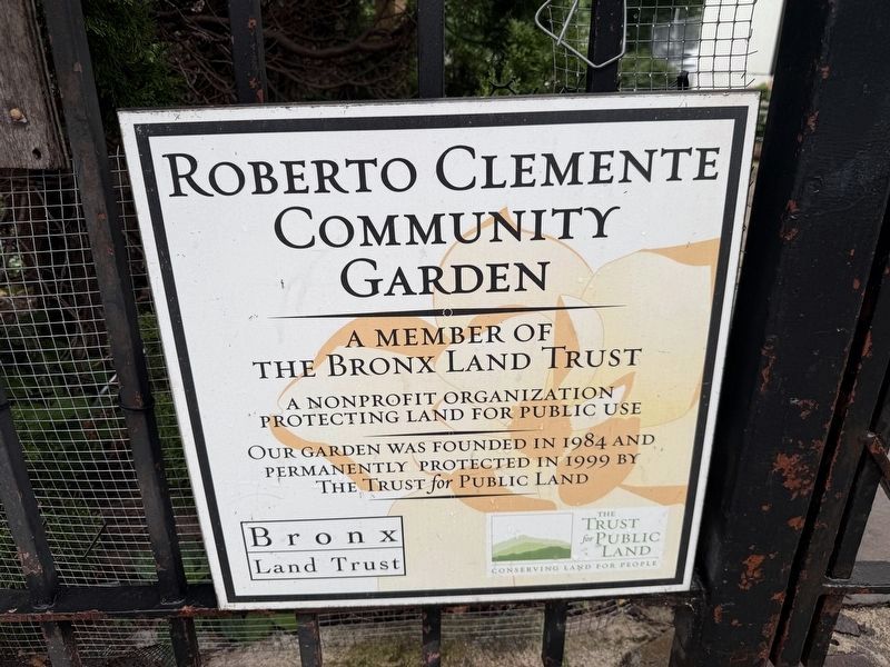 Roberto Clemente Community Garden Marker. Click for full size. Roberto Clemente Community Garden Marker image. Click for full size.