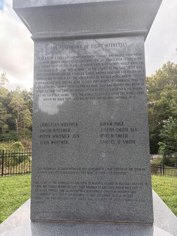 Monument to the Eight Witnesses Marker. Click for full size. Monument to the Eight Witnesses Marker image. Click for full size.