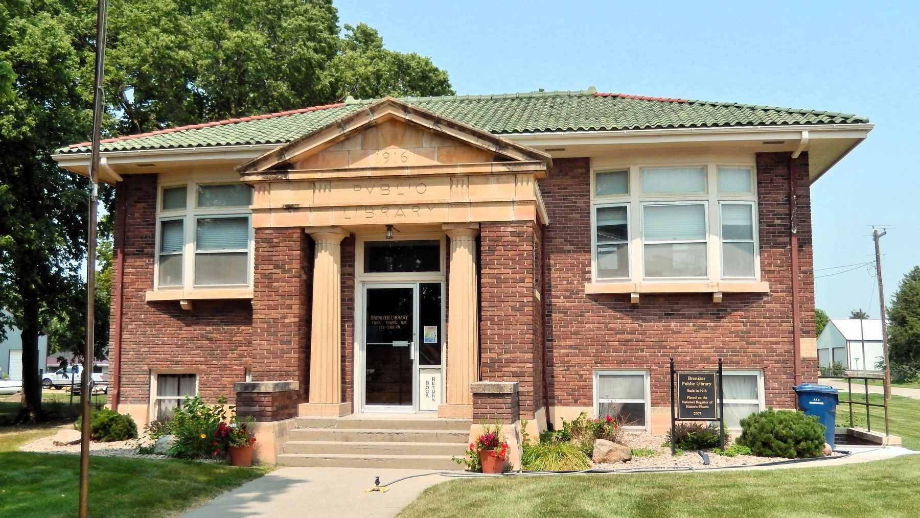 Brenizer Public Library (<i>front/south elevation</i>). Click for full size. Brenizer Public Library (<i>front/south elevation</i>) image. Click for full size.