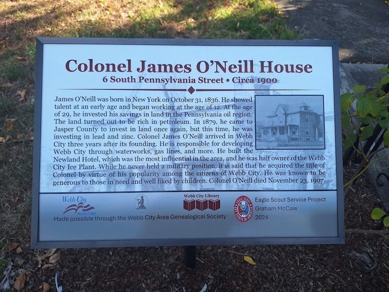 Colonel James O'Neill House Marker. Click for full size. Colonel James O'Neill House Marker image. Click for full size.