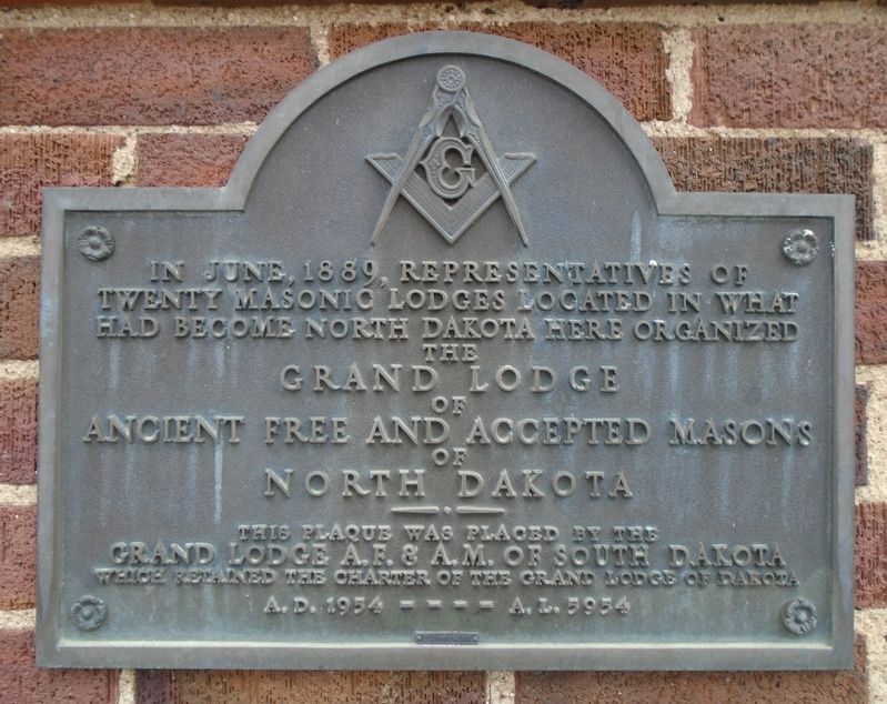 Grand Lodge of North Dakota Organized Here Marker. Click for full size. Grand Lodge of North Dakota Organized Here Marker image. Click for full size.