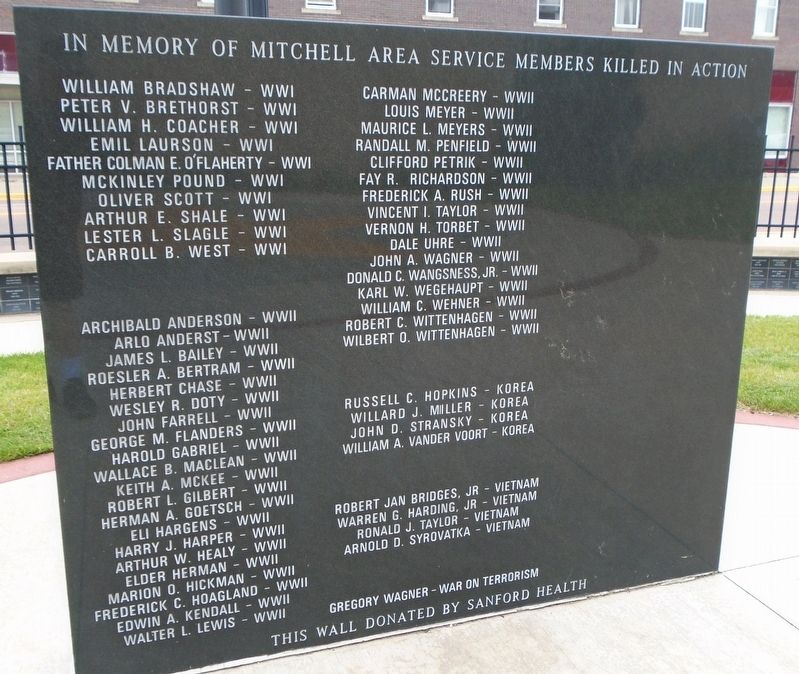 Mitchell Area Service Members Killed In Action Memorial. Click for full size. Mitchell Area Service Members Killed In Action Memorial image. Click for full size.