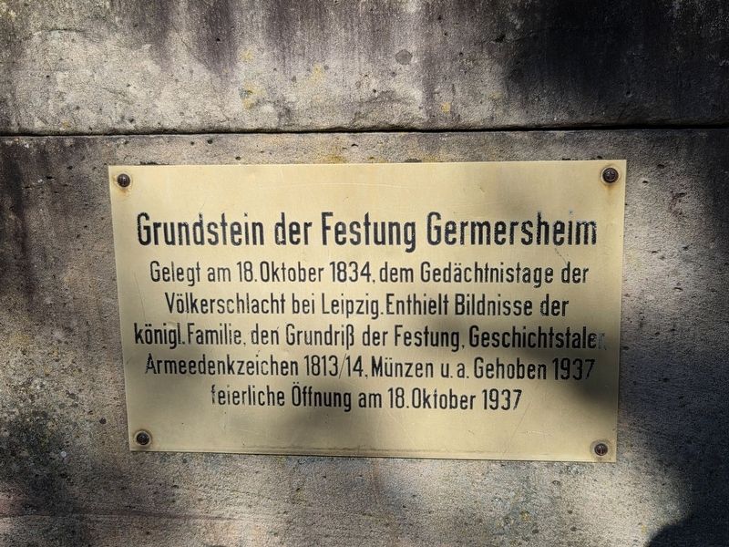 Grundstein der Festung Germersheim / Cornerstone of Germersheim Fortress Marker. Click for full size. Grundstein der Festung Germersheim / Cornerstone of Germersheim Fortress Marker image. Click for full size.