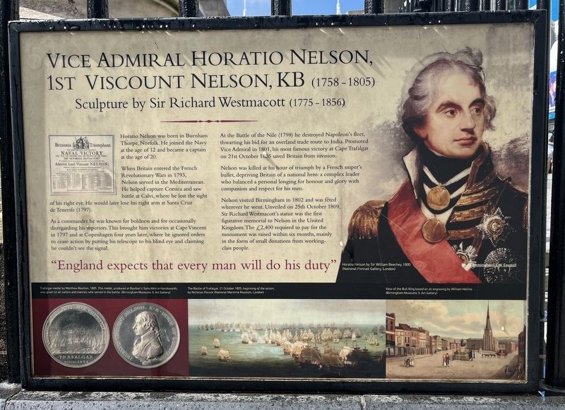 Vice Admiral Horatio Nelson, 1st Viscount Nelson, KB Marker. Click for full size. Vice Admiral Horatio Nelson, 1st Viscount Nelson, KB Marker image. Click for full size.