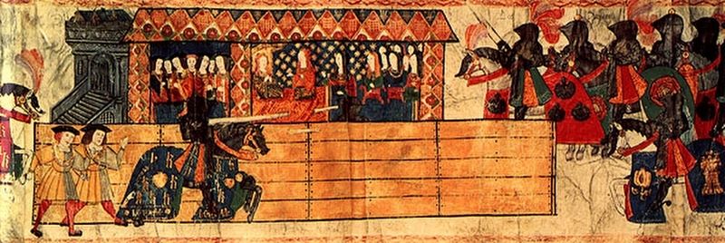 Catalina de Aragon watching Henry VIII of England joust, College of Arms, early 16th century.. Click for full size. Catalina de Aragon watching Henry VIII of England joust, College of Arms, early 16th century. image. Click for full size.