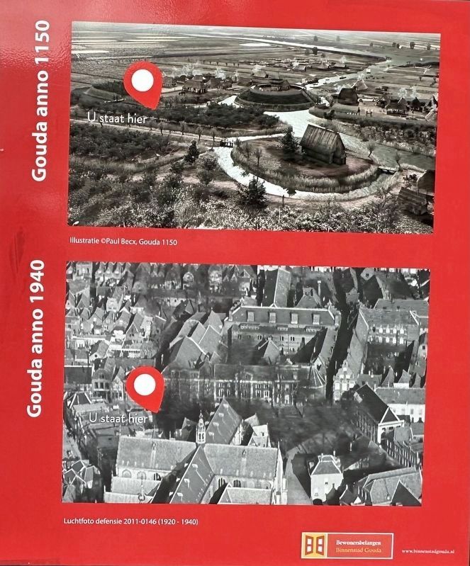 Marker photo, with you-are-here pins showing the location ca. 1150 and 1940 image. Click for full size.