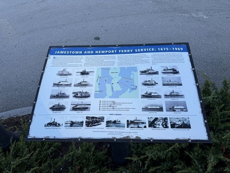 Jamestown and Newport Ferry Service: 1675-1969 Marker. Click for full size. Jamestown and Newport Ferry Service: 1675-1969 Marker image. Click for full size.