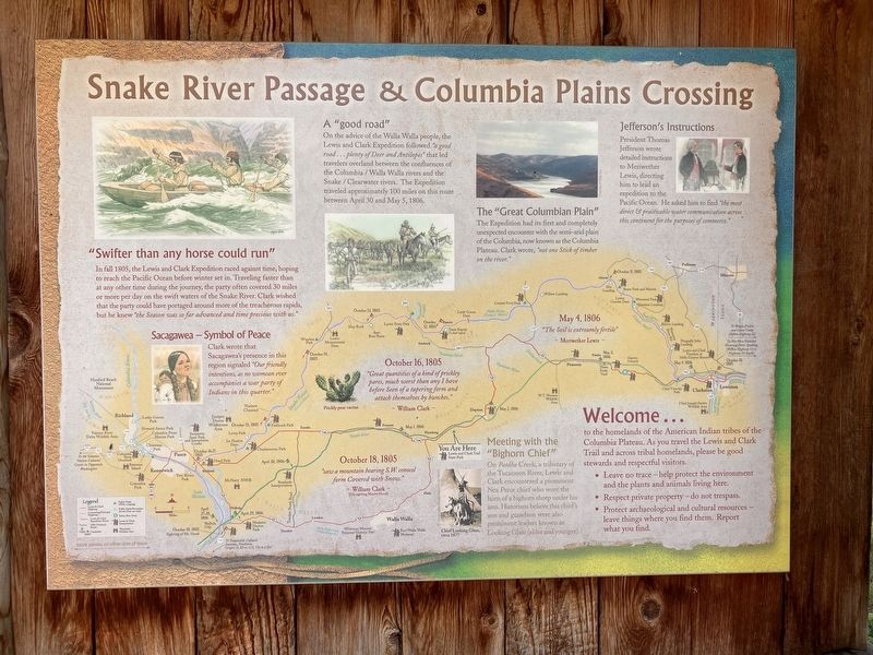 Snake River Passage & Columbia Plains Crossing Marker. Click for full size. Snake River Passage & Columbia Plains Crossing Marker image. Click for full size.