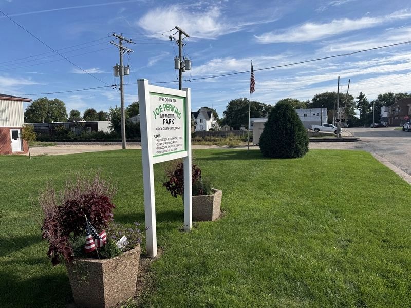Joe Perkins Memorial Park Sign & Shabbona Veterans Memorial. Click for full size. Joe Perkins Memorial Park Sign & Shabbona Veterans Memorial image. Click for full size.