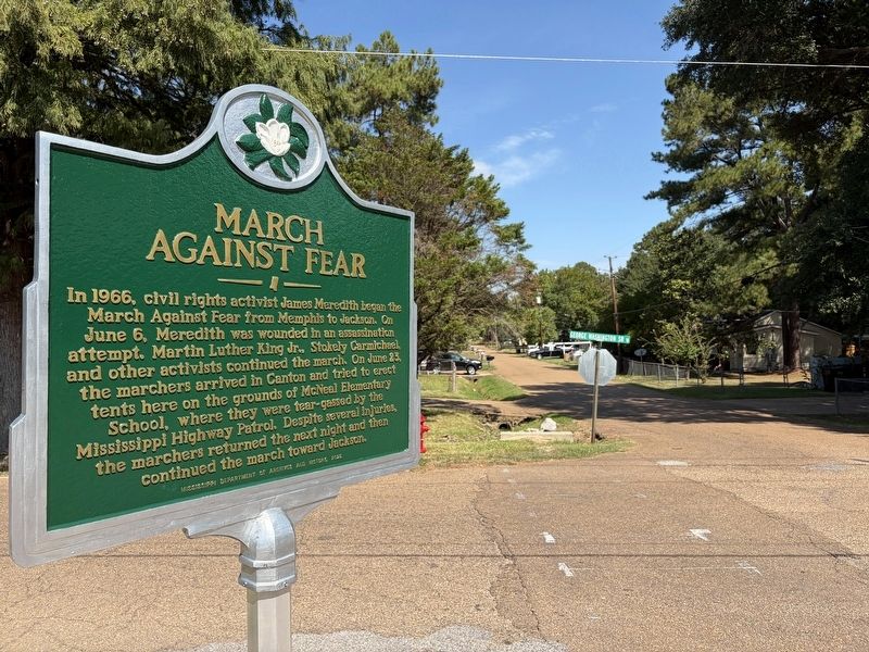 March Against Fear Marker view north on Johnson Street.. Click for full size. March Against Fear Marker view north on Johnson Street. image. Click for full size.