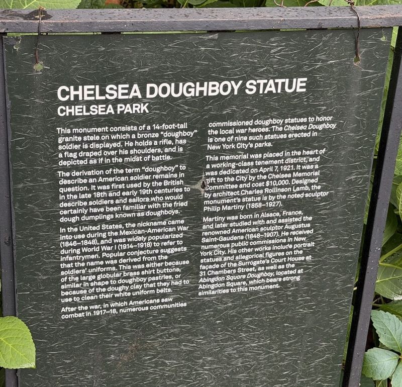 Chelsea Doughboy Statue Marker. Click for full size. Chelsea Doughboy Statue Marker image. Click for full size.
