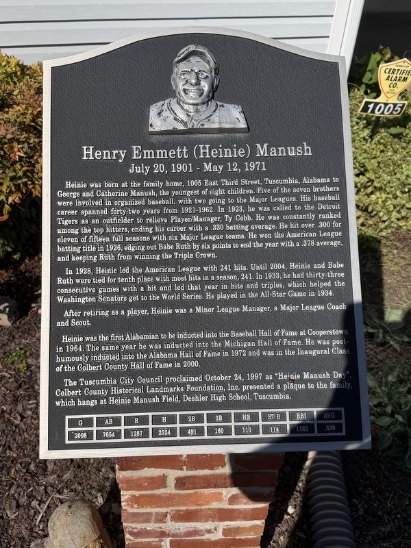 Henry Emmett (Heinie) Manush Marker. Click for full size. Henry Emmett (Heinie) Manush Marker image. Click for full size.
