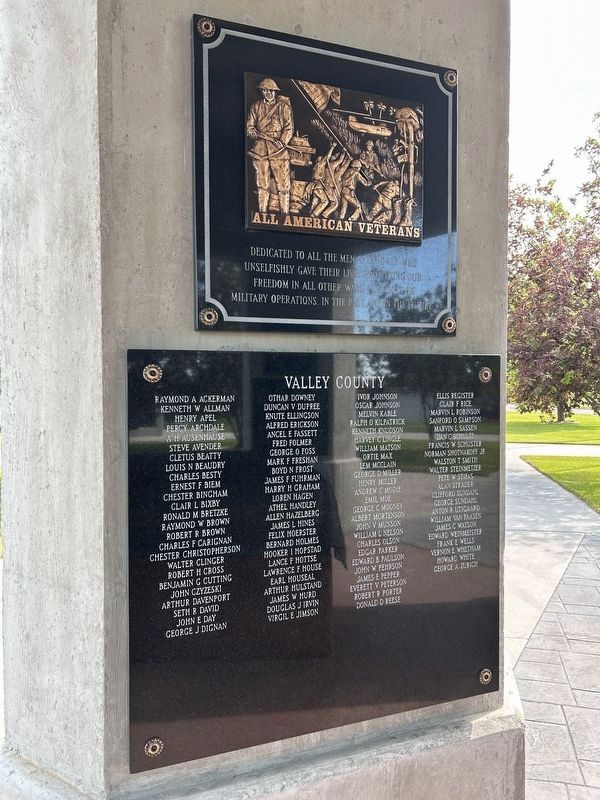 Valley County Veterans Plaque. Click for full size. Valley County Veterans Plaque image. Click for full size.
