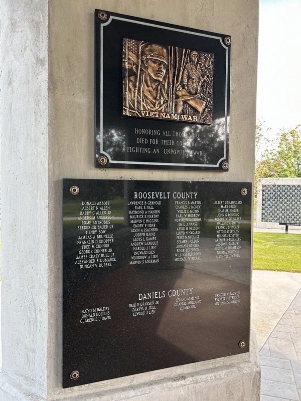 Roosevelt County & Daniels County Veterans Plaque. Click for full size. Roosevelt County & Daniels County Veterans Plaque image. Click for full size.