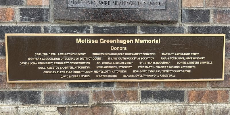 Melissa Greenhagen Memorial Donors. Click for full size. Melissa Greenhagen Memorial Donors image. Click for full size.