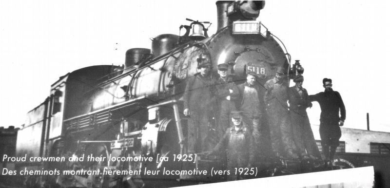 Marker detail: Proud crewmen and locomotive (ca 1925). Click for full size. Marker detail: Proud crewmen and locomotive (ca 1925) image. Click for full size.