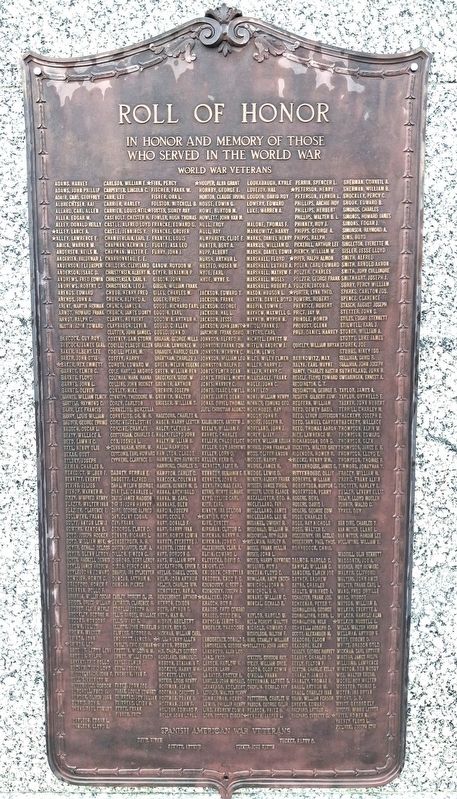 World War Roll of Honor Marker. Click for full size. World War Roll of Honor Marker image. Click for full size.