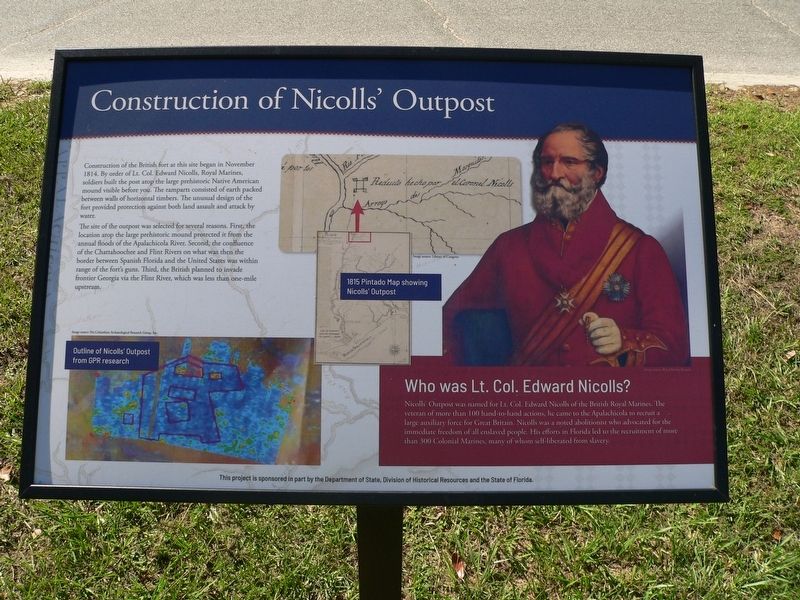 Construction of Nicolls'Outpost Marker image. Click for full size.