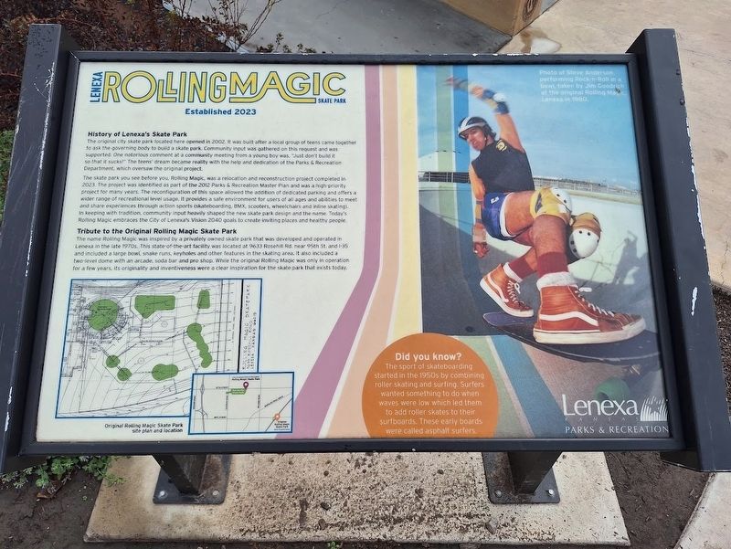 Lenexa Rolling Magic Skate Park Marker. Click for full size. Lenexa Rolling Magic Skate Park Marker image. Click for full size.