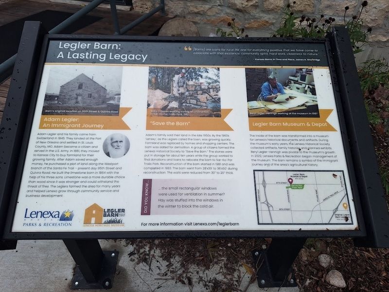 Legler Barn: A Lasting Legacy Marker. Click for full size. Legler Barn: A Lasting Legacy Marker image. Click for full size.