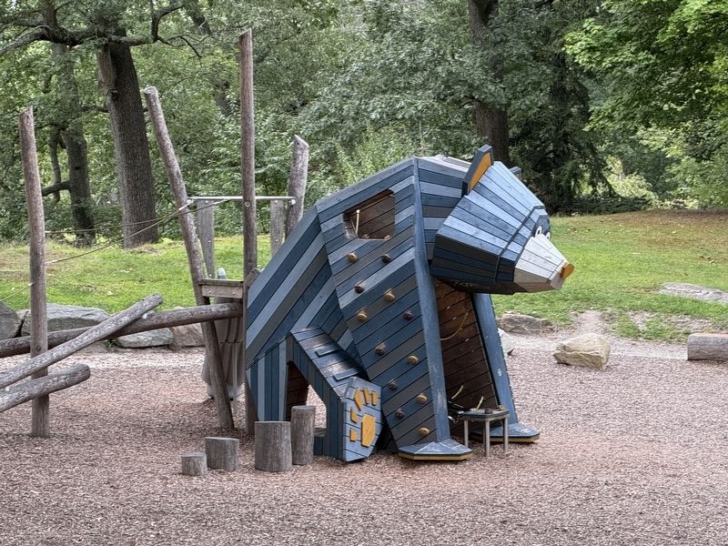 The bear sculpture on display in the former enclosure. Click for full size. The bear sculpture on display in the former enclosure image. Click for full size.