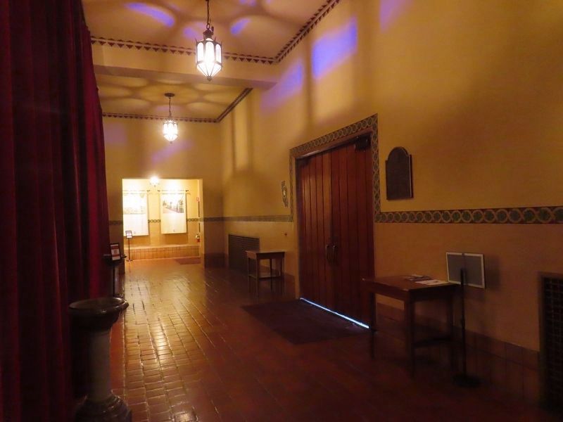 Marker right of central front doors inside Mission Santa Clara image. Click for full size.