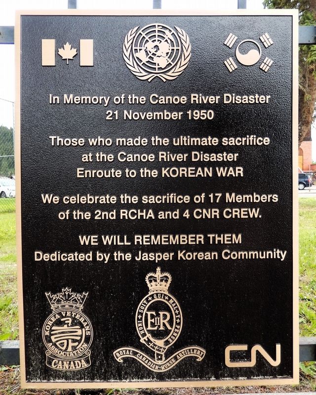 In Memory of the Canoe River Disaster Marker. Click for full size. In Memory of the Canoe River Disaster Marker image. Click for full size.