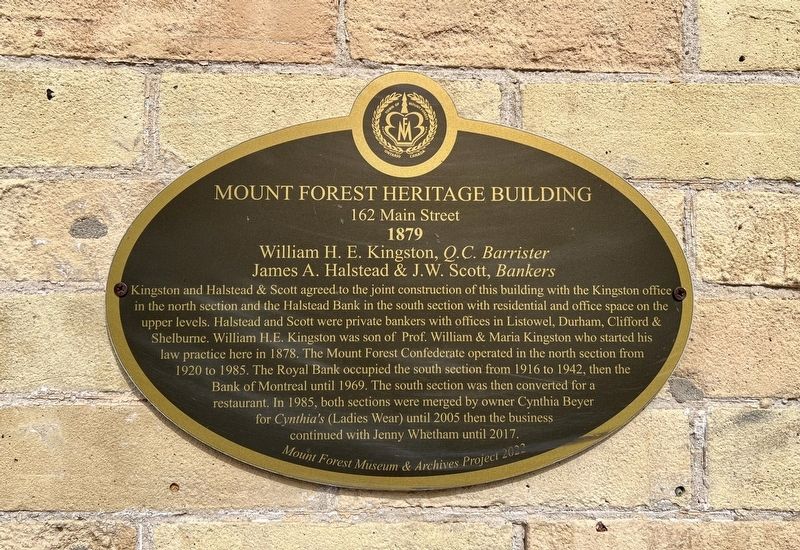 Mount Forest Heritage Building 162 Main Street Marker. Click for full size. Mount Forest Heritage Building 162 Main Street Marker image. Click for full size.