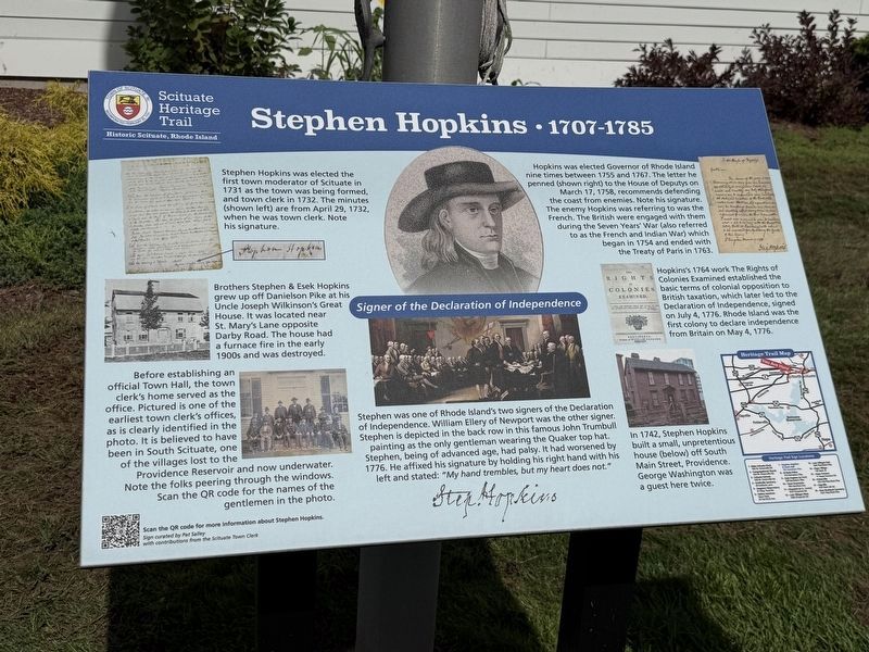 Stephen Hopkins • 1707-1785 Marker. Click for full size. Stephen Hopkins • 1707-1785 Marker image. Click for full size.