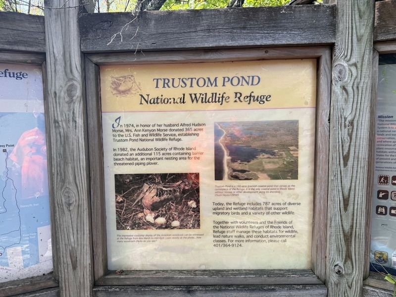 Trustom Pond National Wildlife Refuge Marker. Click for full size. Trustom Pond National Wildlife Refuge Marker image. Click for full size.