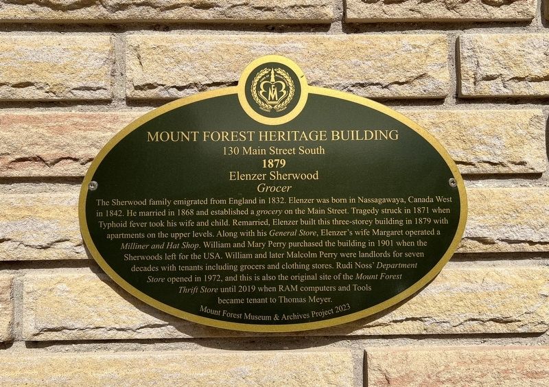 Mount Forest Heritage Building 130 Main Street South Marker. Click for full size. Mount Forest Heritage Building 130 Main Street South Marker image. Click for full size.