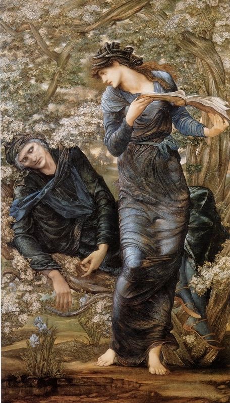 The Beguiling of Merlin, by Sir Edward Burne-Jones. Click for full size. The Beguiling of Merlin, by Sir Edward Burne-Jones image. Click for full size.