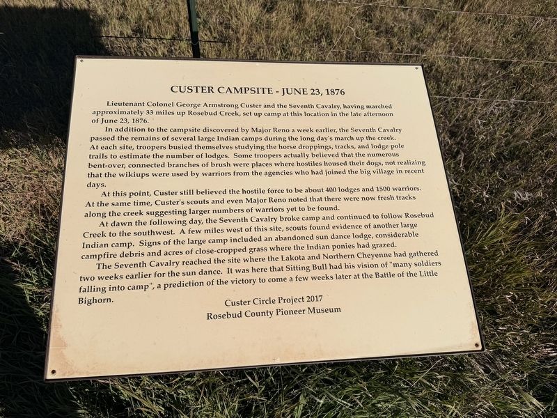 Custer Campsite - June 23, 1876 Marker. Click for full size. Custer Campsite - June 23, 1876 Marker image. Click for full size.