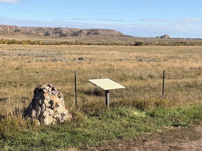 Custer Campsite - June 23, 1876 Markers with campsite in background in Rosebud Creek valley. Click for full size. Custer Campsite - June 23, 1876 Markers with campsite in background in Rosebud Creek valley image. Click for full size.