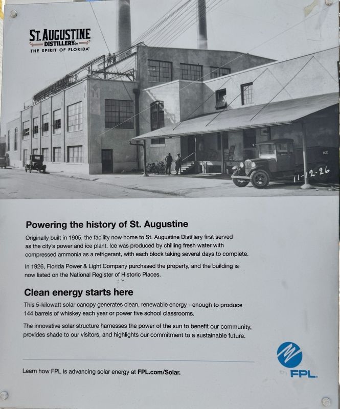 Old St. Augustine Power & Ice Building Marker. Click for full size. Old St. Augustine Power & Ice Building Marker image. Click for full size.