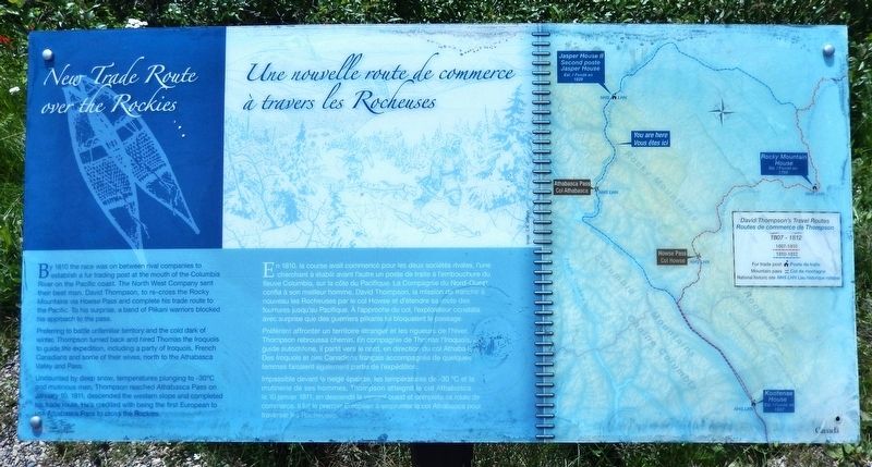 New Trade Route Over the Rockies / Une nouvelle route de commerce à travers les Rocheuses Marker. Click for full size. New Trade Route Over the Rockies / Une nouvelle route de commerce à travers les Rocheuses Marker image. Click for full size.