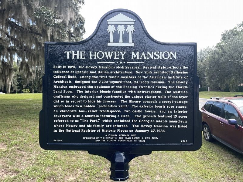 The Howey Mansion side of marker. Click for full size. The Howey Mansion side of marker image. Click for full size.