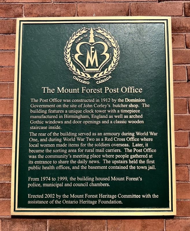 The Mount Forest Post Office Marker. Click for full size. The Mount Forest Post Office Marker image. Click for full size.