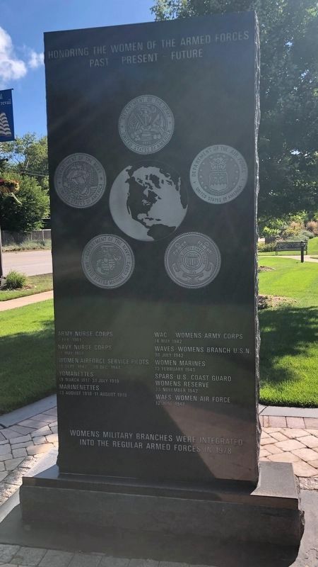 Honoring Women of the Armed Forces Marker, west-facing side. Click for full size. Honoring Women of the Armed Forces Marker, west-facing side image. Click for full size.