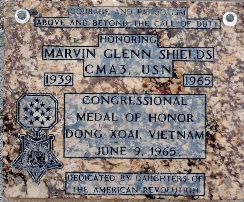 Honoring Marvin Glenn Shields CMA3, USN Marker. Click for full size. Honoring Marvin Glenn Shields CMA3, USN Marker image. Click for full size.