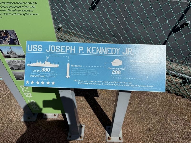 USS Joseph P. Kennedy Jr. Marker [Front plaque] image. Click for full size.