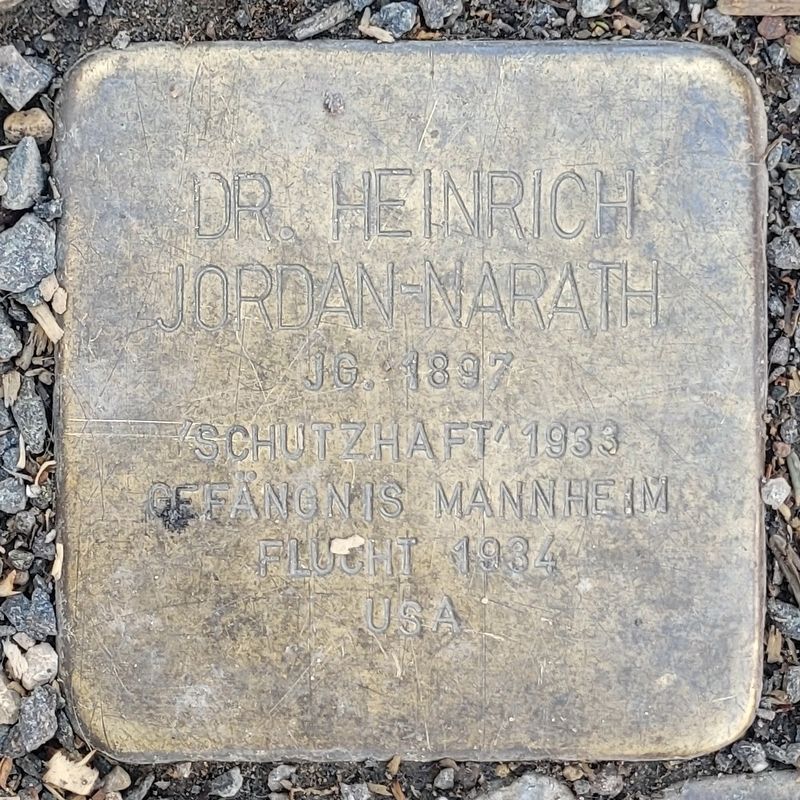 Dr. Heinrich Jordan-Narath Marker. Click for full size. Dr. Heinrich Jordan-Narath Marker image. Click for full size.