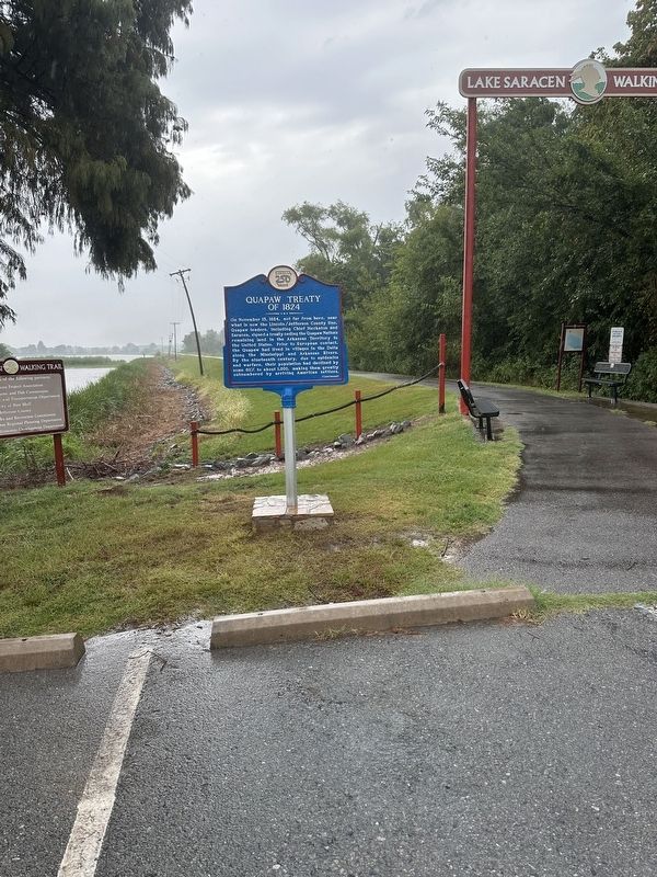 Quapaw Treaty of 1824 Marker at the entrance to Lake Saracen Walking Trail. Click for full size. Quapaw Treaty of 1824 Marker at the entrance to Lake Saracen Walking Trail image. Click for full size.